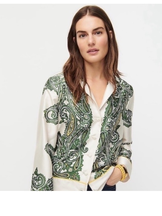 J. Crew Tops - J. Crew Drapey Button-up Shirt in Green Paisley Print Size S